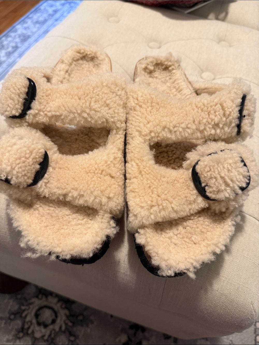 Papillio Plush Shearling Double-Strap Slides in Cream- Brand New - never worn!!!